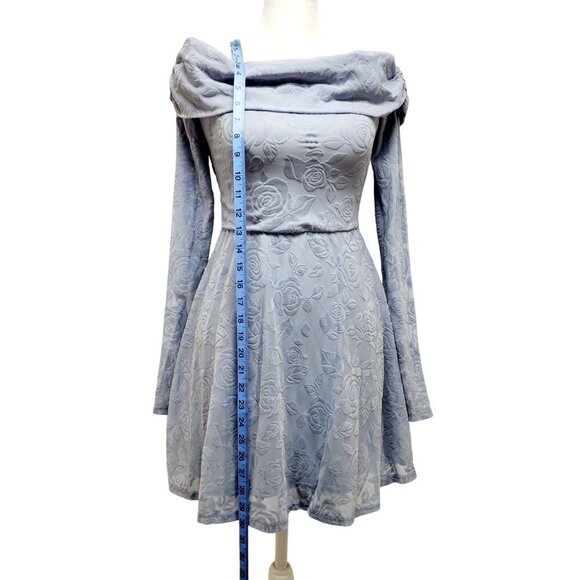 Blue Floral Jacquard Off-Shoulder Long Sleeve Dress Size XS - Picture 10 of 13